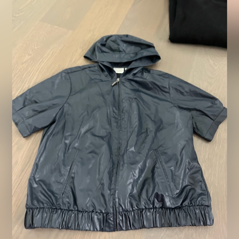 Black Hooded short sleeve zip up Jacket